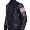 Bomber Black Leather American Flag Jacket For Men