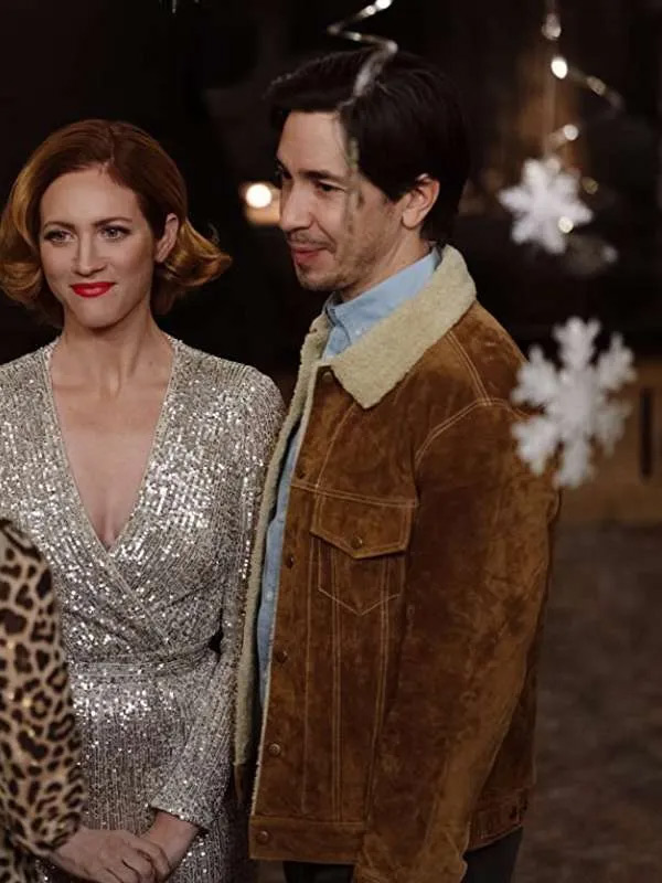 Justin Long Christmas with the Campbells Brown Shearling Suede Leather Jacket
