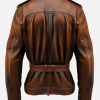 Military Style Brown Distressed Leather Jacket