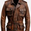 Mens Brown Leather Military Field Jacket
