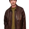 Logan Lerman Oh Hi! 2025 Brown Leather Jacket